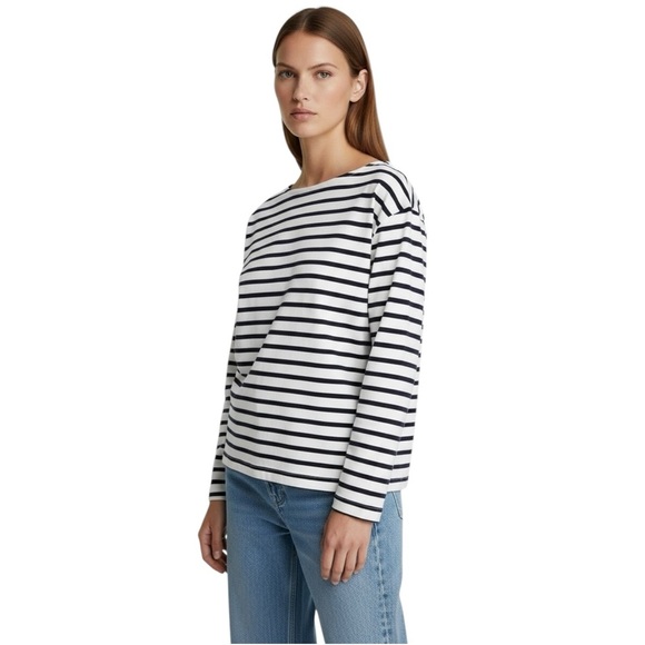 Zara Tops - Zara Navy Blue White Breton Striped Long Sleeve Boatneck Top Women’s Size Medium